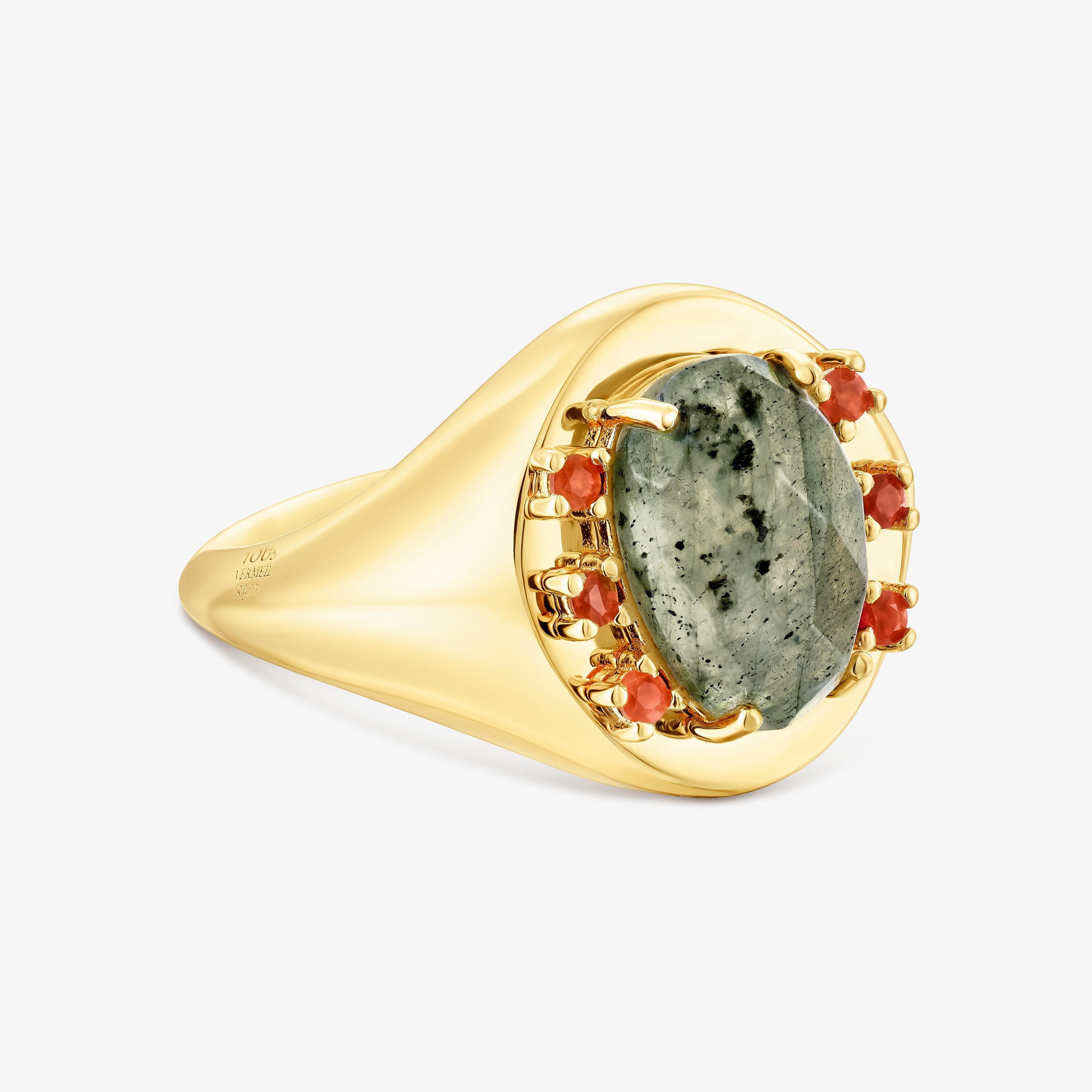 Silver vermeil Virtual Garden Signet ring with labradorite and carnelian