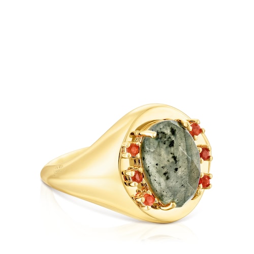 Silver vermeil Virtual Garden Signet ring with labradorite and carnelian