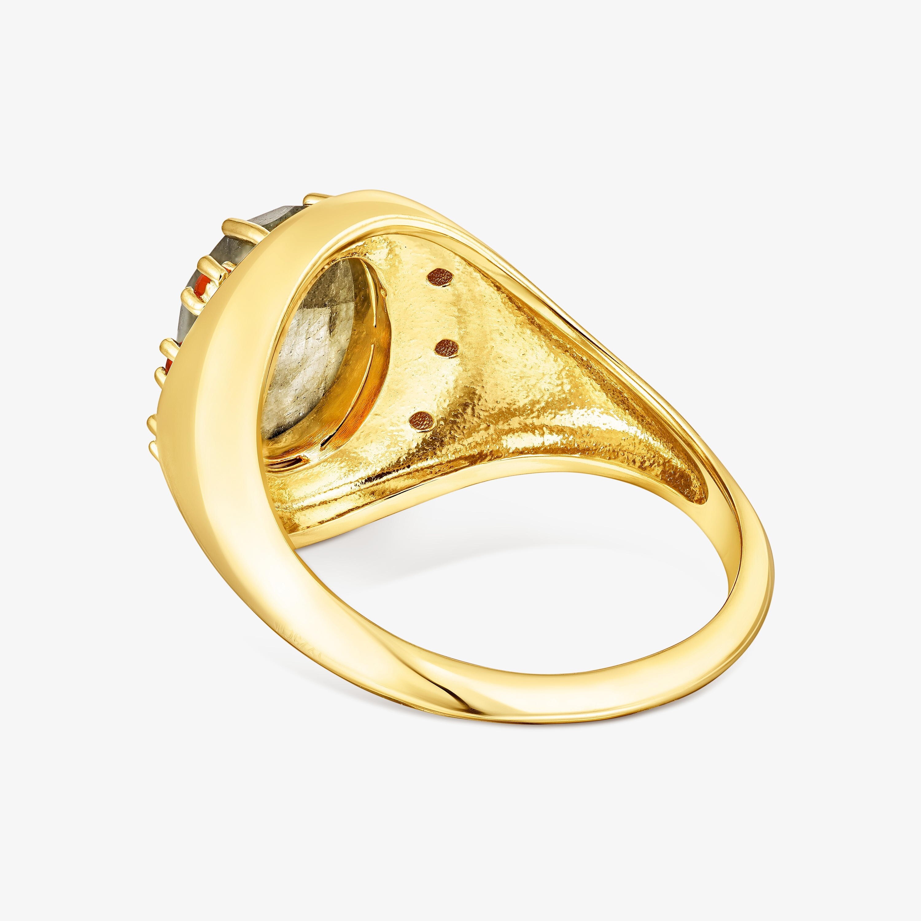Silver vermeil Virtual Garden Signet ring with labradorite and carnelian
