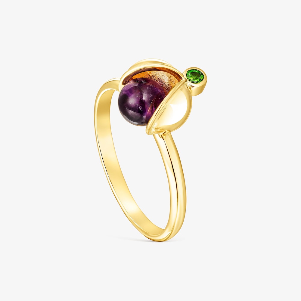 Silver vermeil Virtual&nbsp;Garden Ring with amethyst and chrome diopside