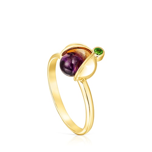 Silver vermeil Virtual Garden Ring with amethyst and chrome diopside