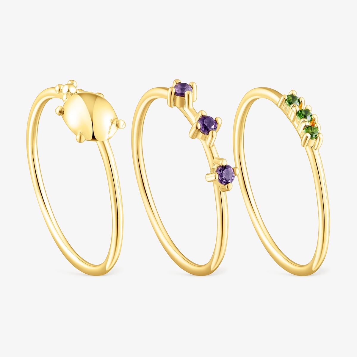 Tous - Pack De Tres Anillos De Plata Vermeil Y Gemas Virtual Garden - Dorado