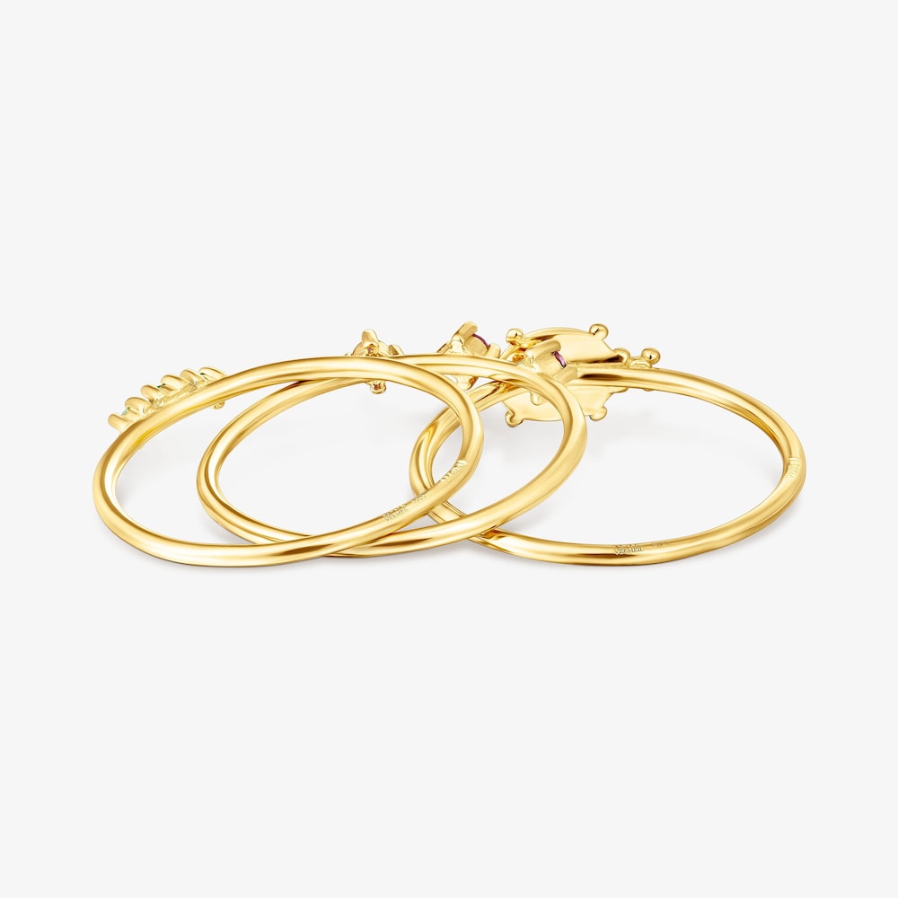 Sada tř&iacute; Prstenů Virtual&nbsp;Garden z&nbsp;pozlacen&eacute;ho stř&iacute;bra s&nbsp;drah&yacute;mi kameny