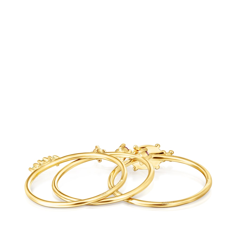 Set of three silver vermeil Virtual Garden Rings with gemstones