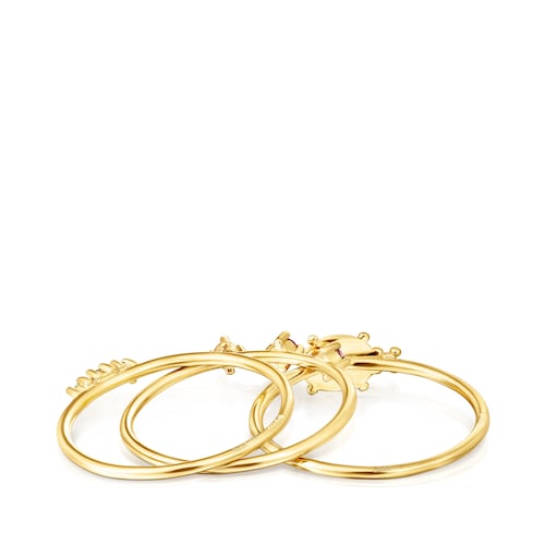 Set of three silver vermeil Virtual Garden Rings with gemstones