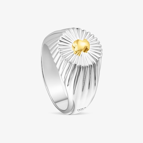 Sello de plata con oso de ba&ntilde;o de oro 18 kt sobre plata Virtual Garden