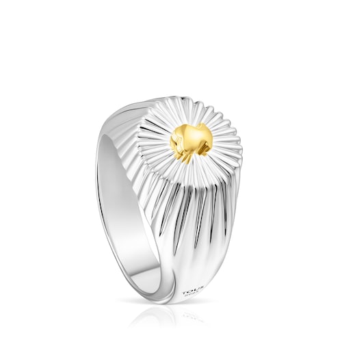 Silver and silver vermeil Virtual Garden Signet ring with bear