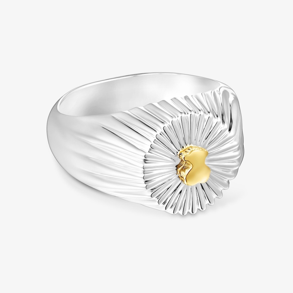 Pečetn&iacute; prsten Virtual Garden ze stř&iacute;bra a pozlacen&eacute;ho stř&iacute;bra s&nbsp;medv&iacute;dkem