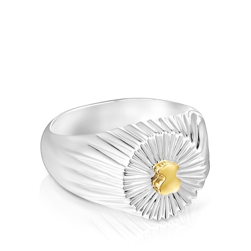 Silver and silver vermeil Virtual Garden Signet ring with bear