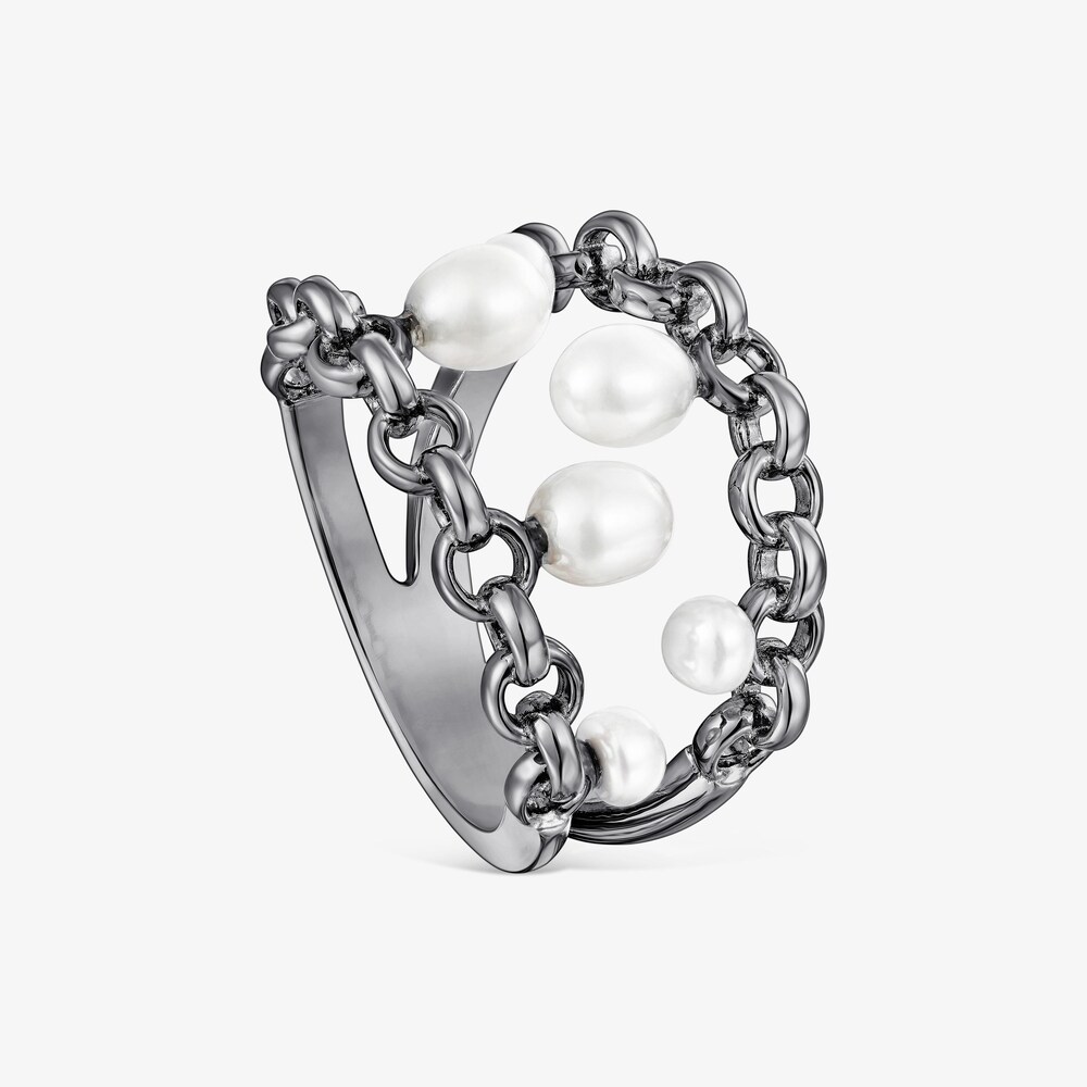 Anillo de plata dark silver y perlas cultivadas Virtual Garden