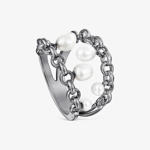 Anillo de plata dark silver y perlas cultivadas Virtual Garden