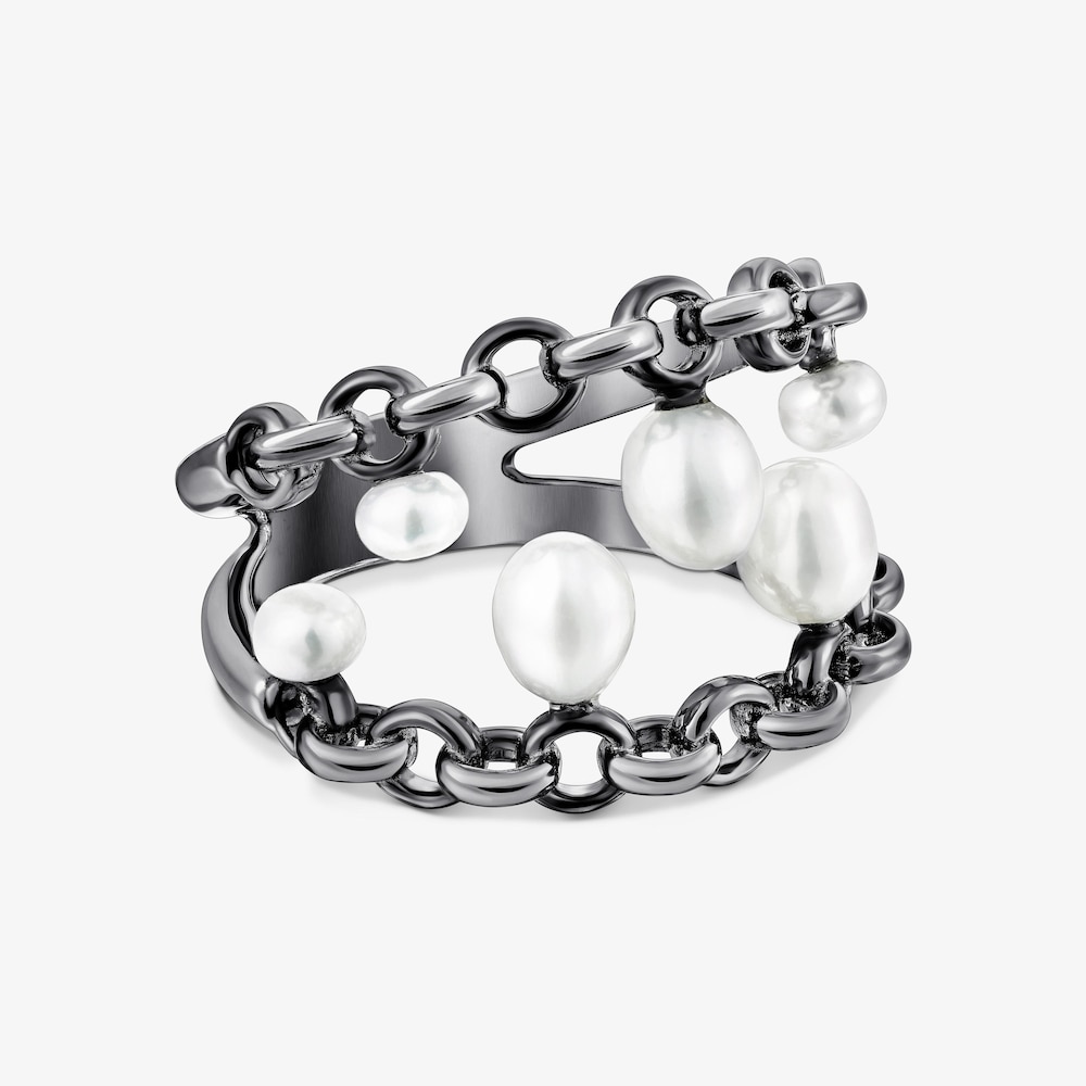 Anillo de plata dark silver y perlas cultivadas Virtual Garden