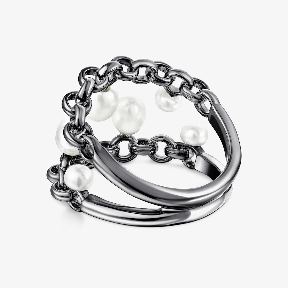 Anillo de plata dark silver y perlas cultivadas Virtual Garden