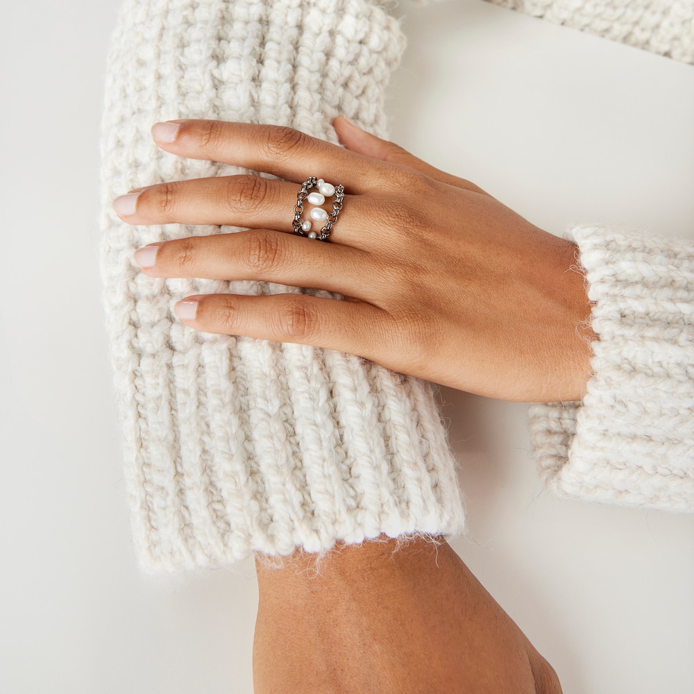 Anillo de plata dark silver y perlas cultivadas Virtual Garden