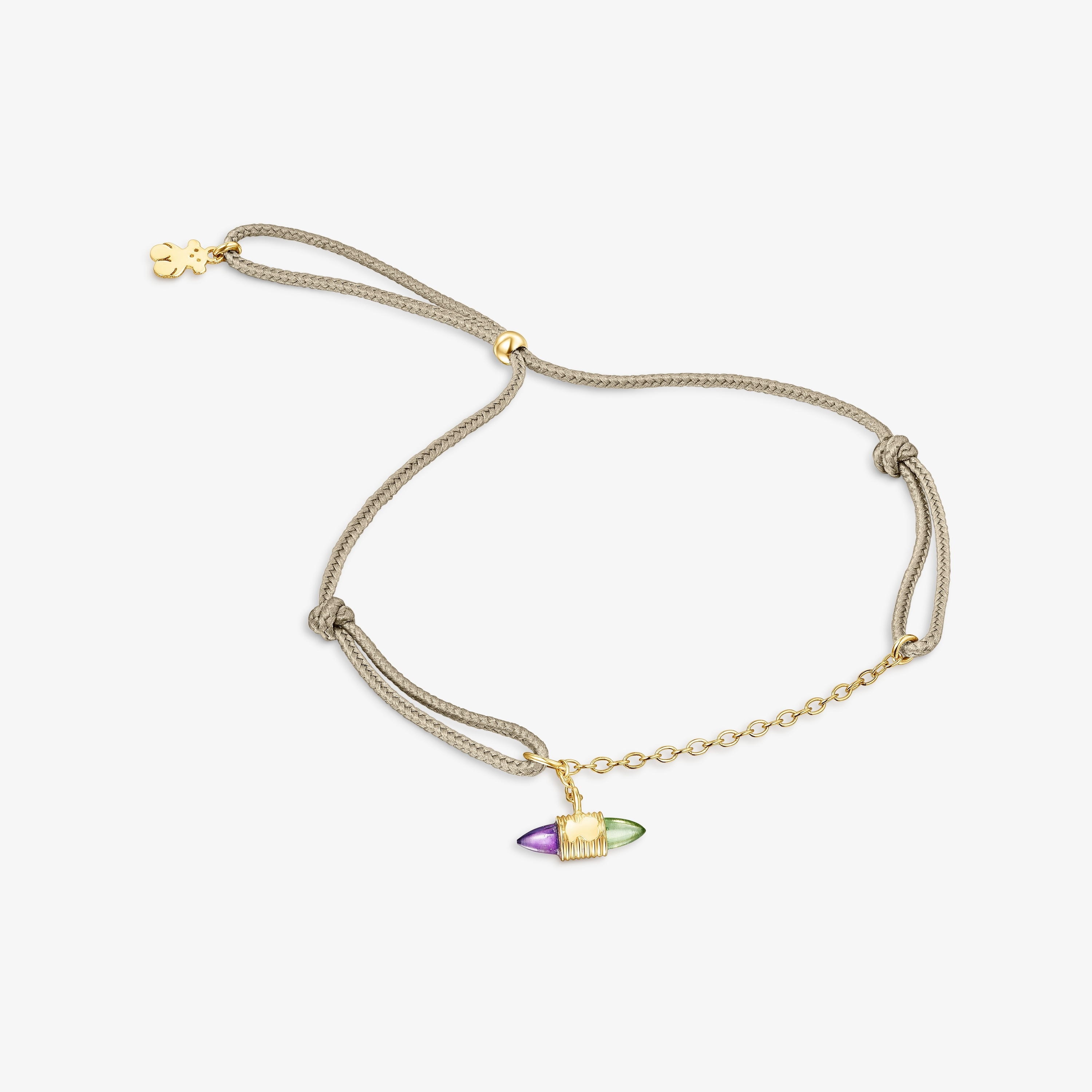 Nylon and 18K solid gold Lure Bracelet with gemstones