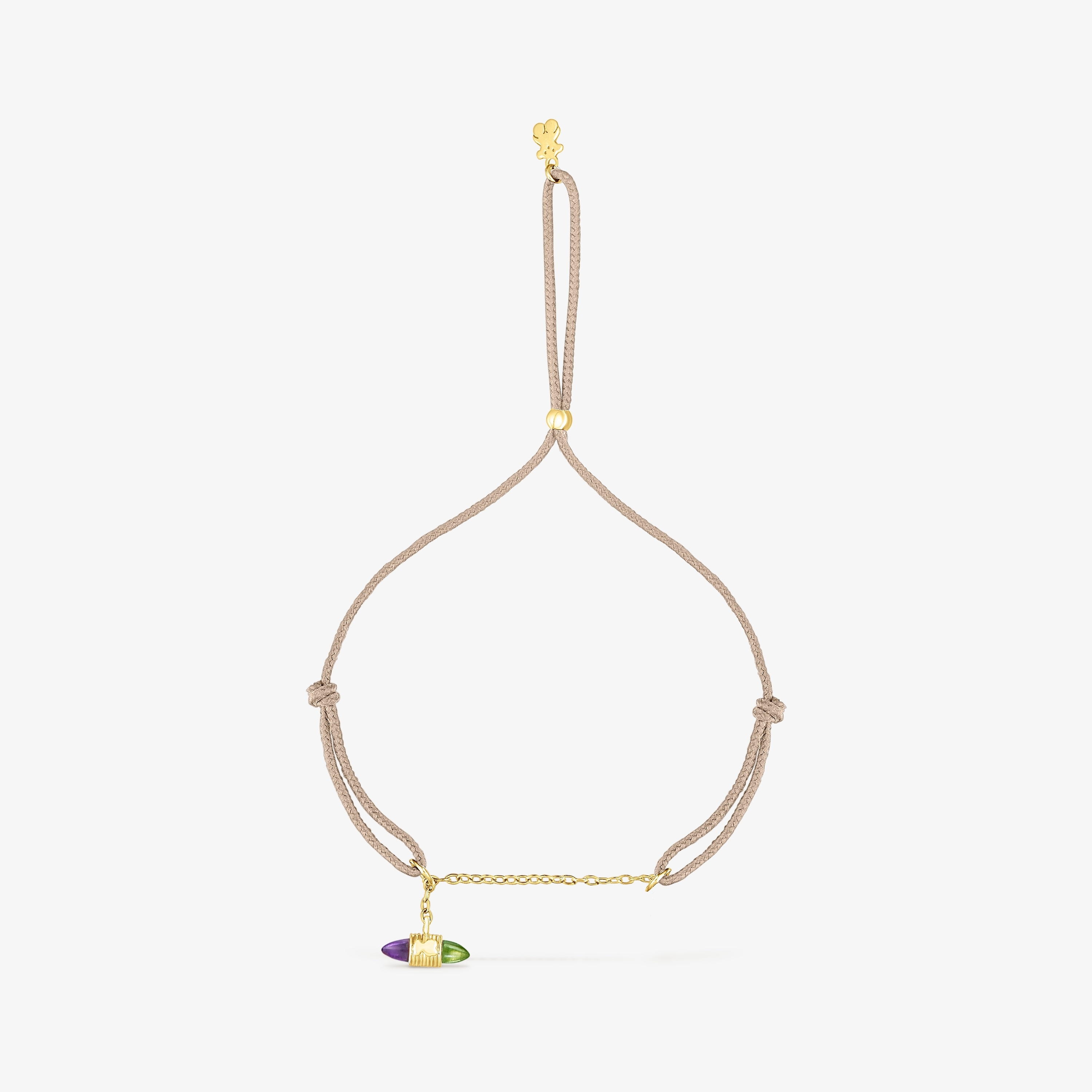 Nylon and 18K solid gold Lure Bracelet with gemstones