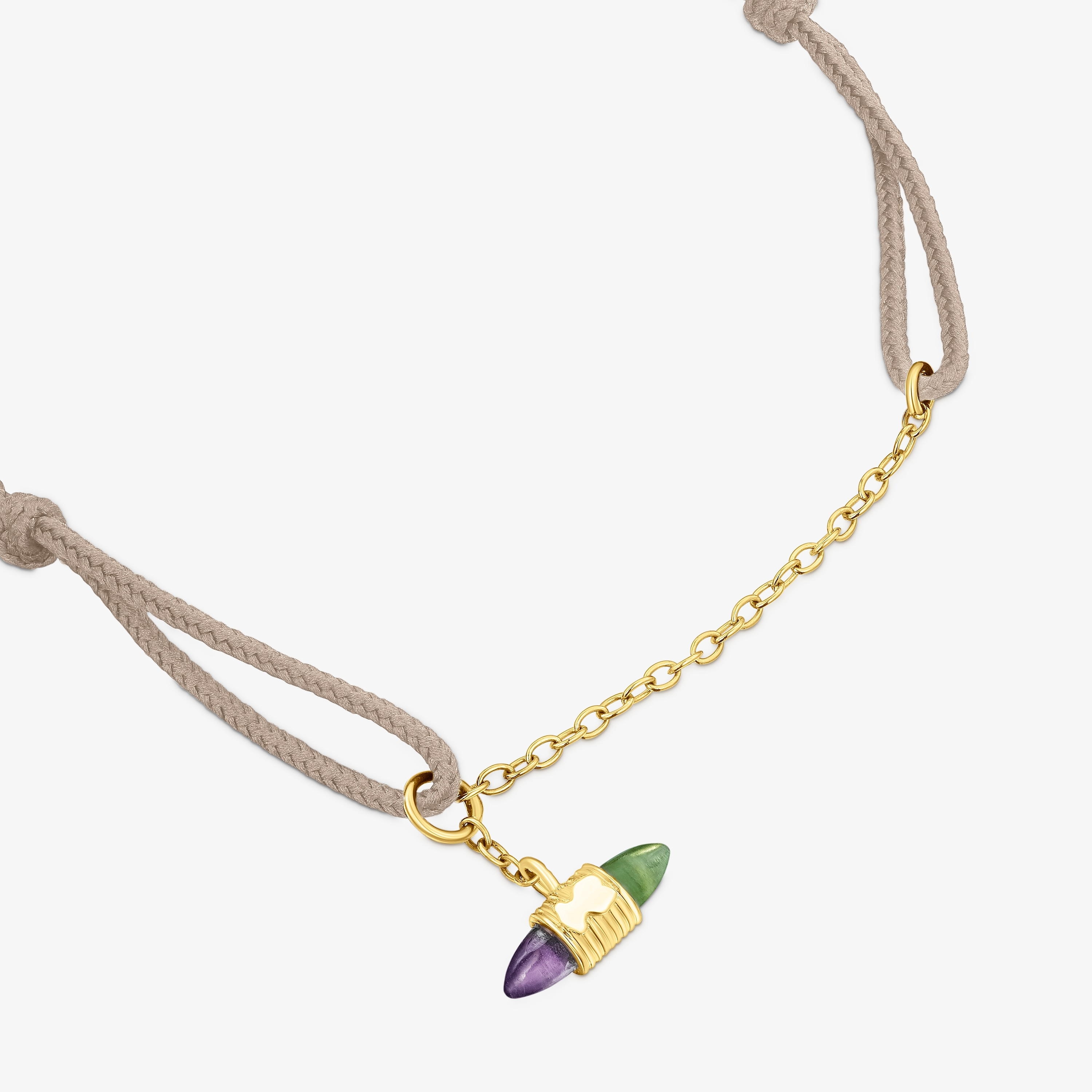 Nylon and 18K solid gold Lure Bracelet with gemstones