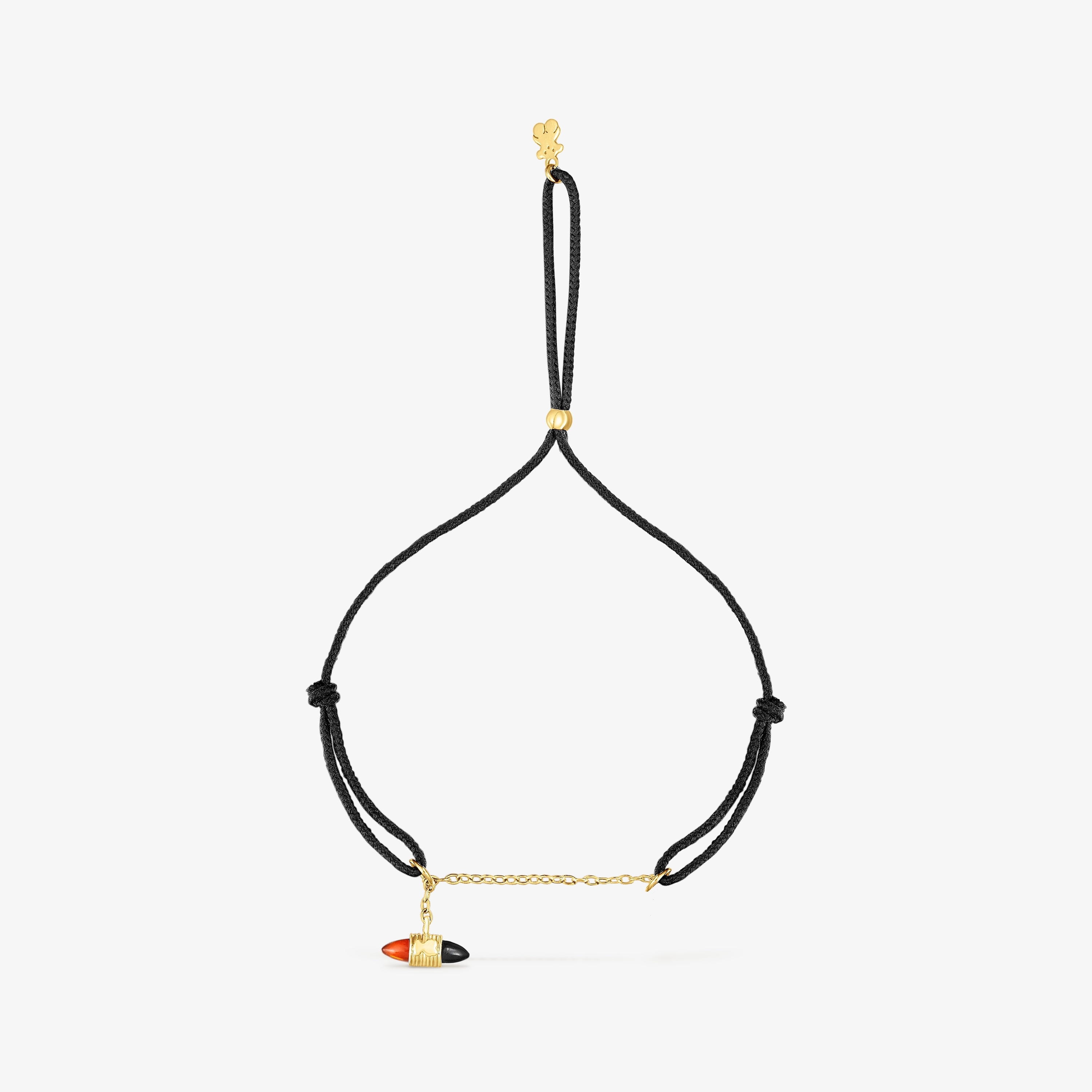 Nylon and 18K solid gold Lure Bracelet with carnelian and onyx