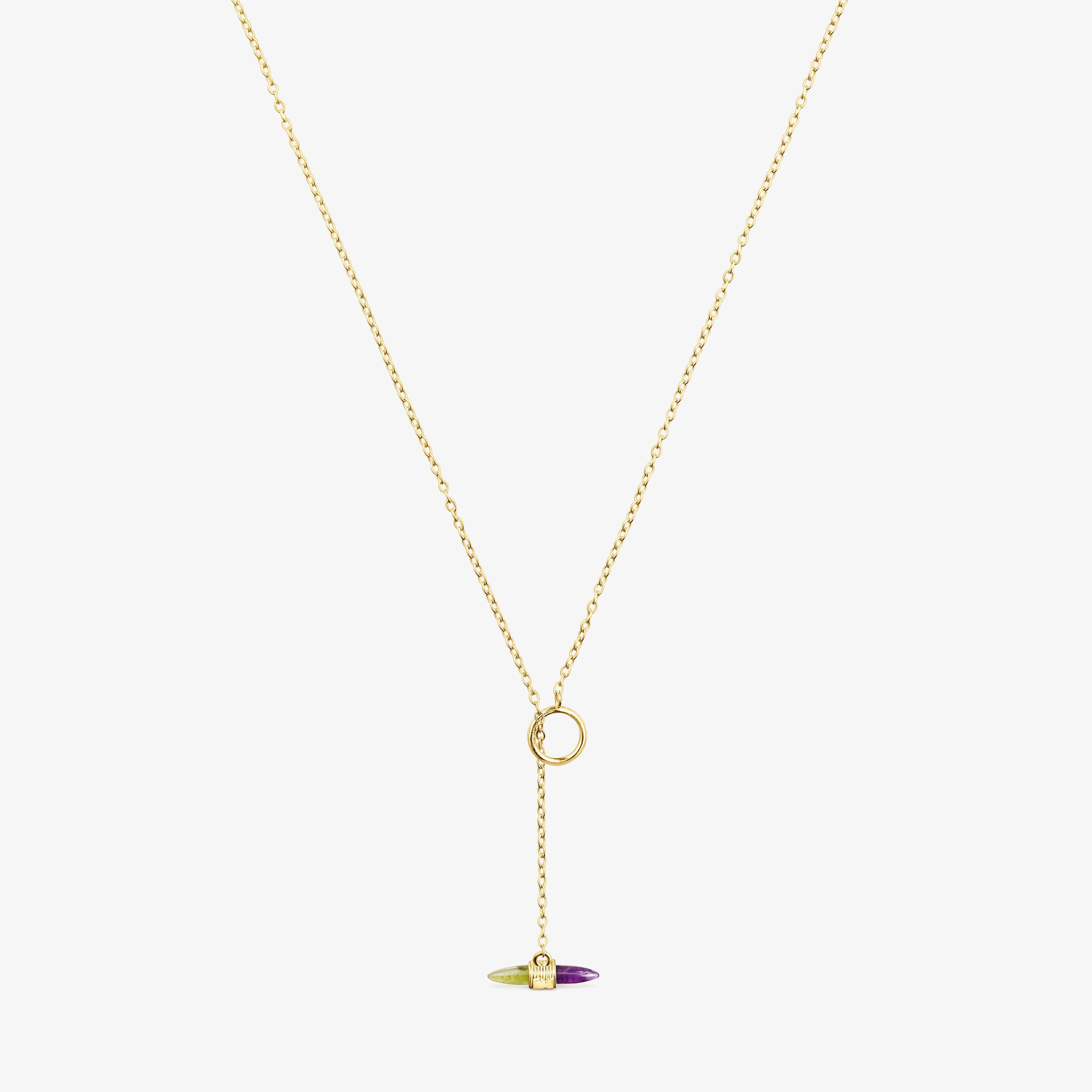 18K Solid Gold Lure Necklace with gemstones