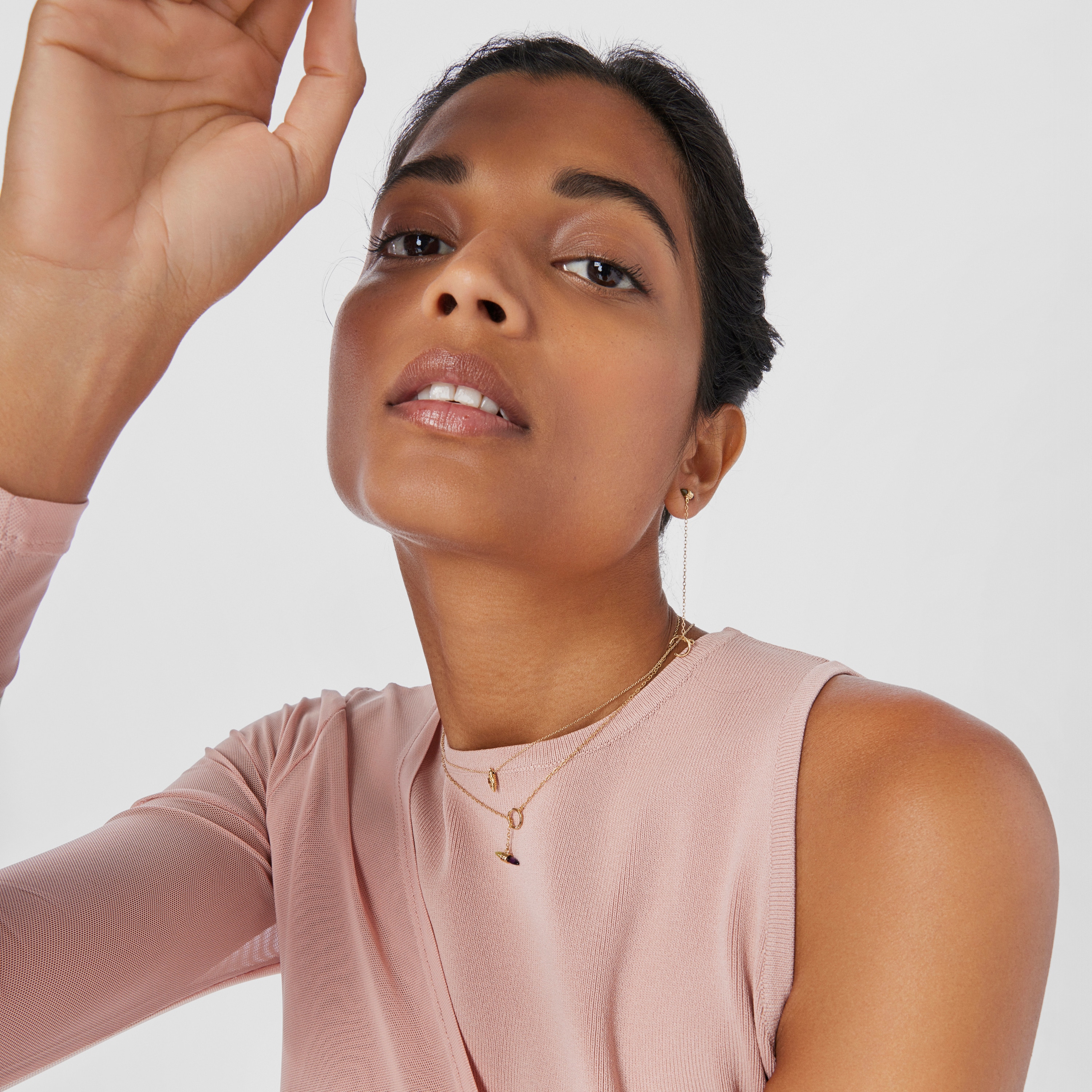 18K Solid Gold Lure Necklace with gemstones