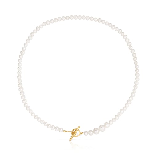 Cultured pearl Lure Necklace with silver vermeil
