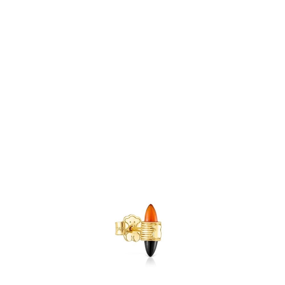 Gold Lure 1-2 Earring with carnelian and onyx