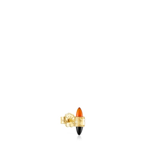 Gold Lure 1-2 Earring with carnelian and onyx