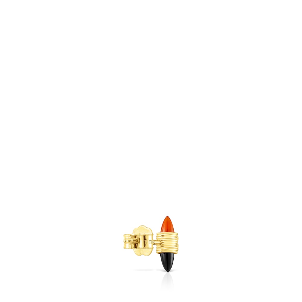 Gold Lure 1-2 Earring with carnelian and onyx