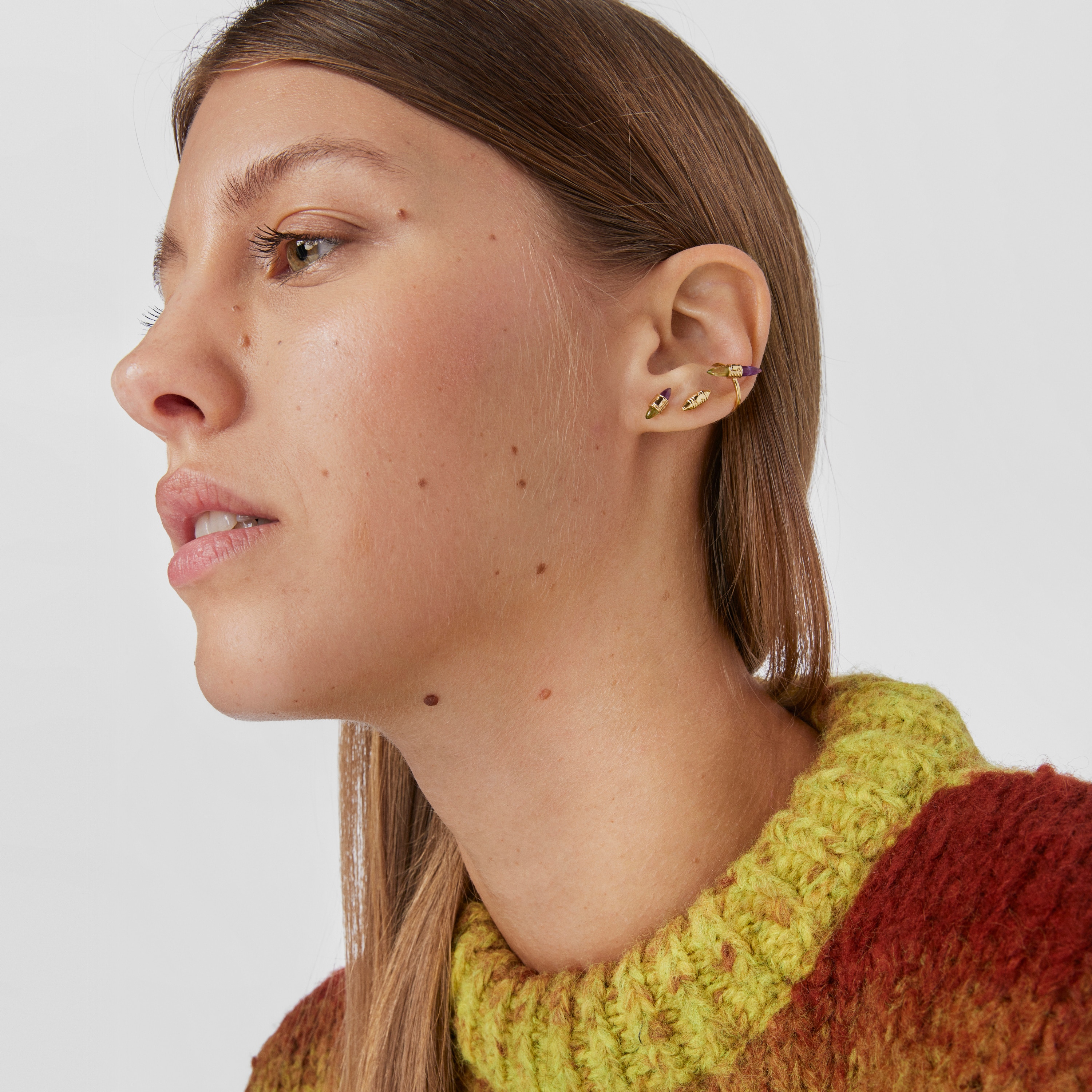 18K Solid Gold Lure Earcuff with gemstones