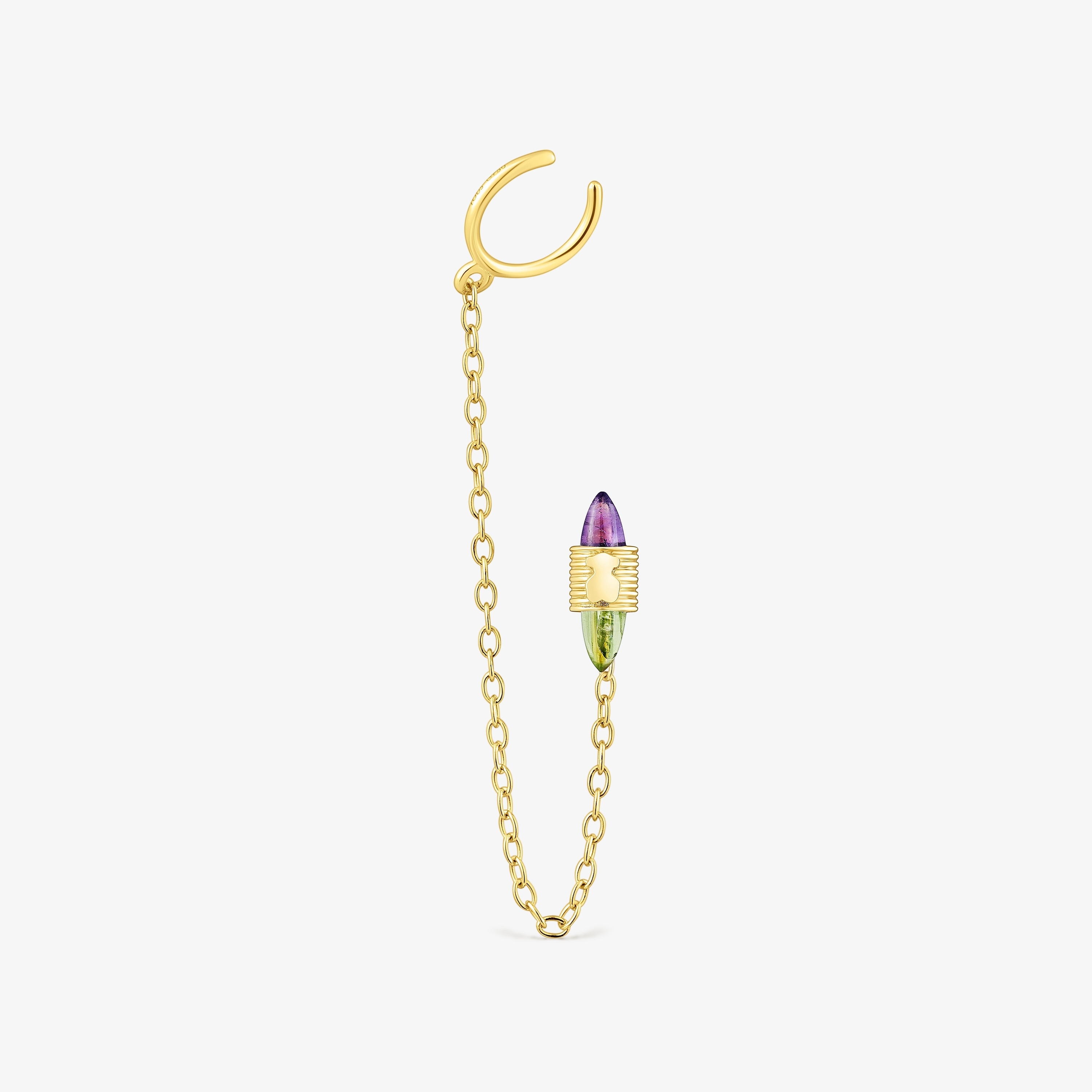 18K Solid Gold Lure Chain earcuff with gemstones