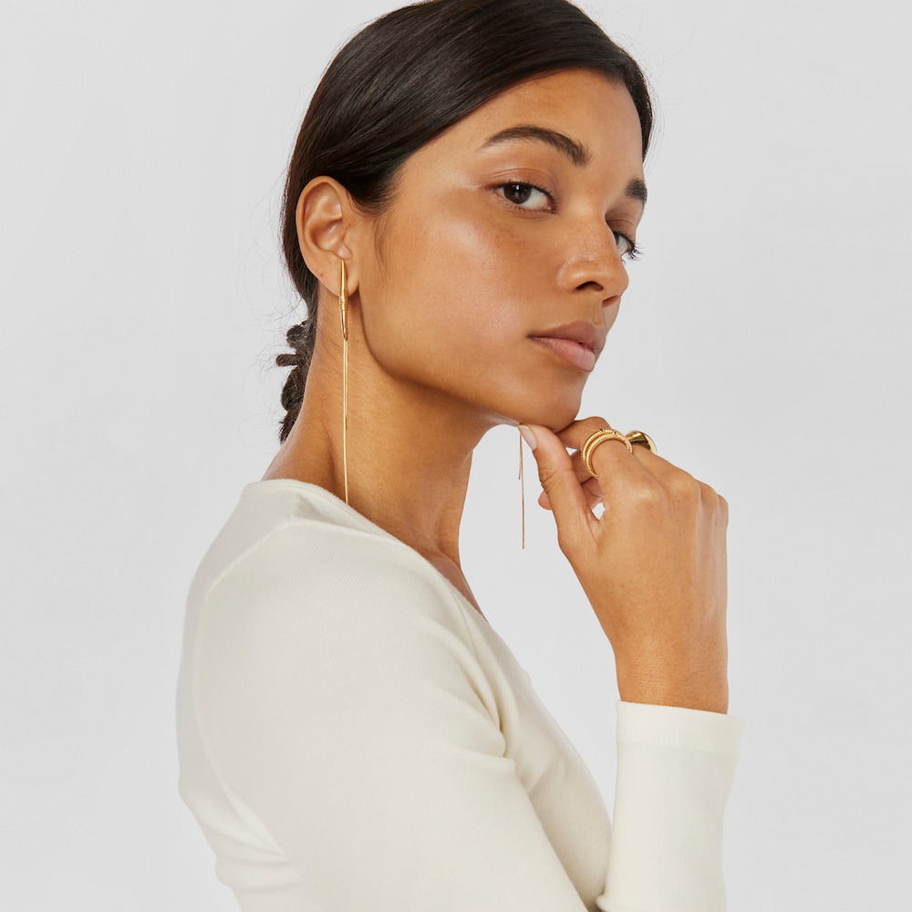 Pendientes largos con ba&ntilde;o de oro 18 kt sobre plata Lure