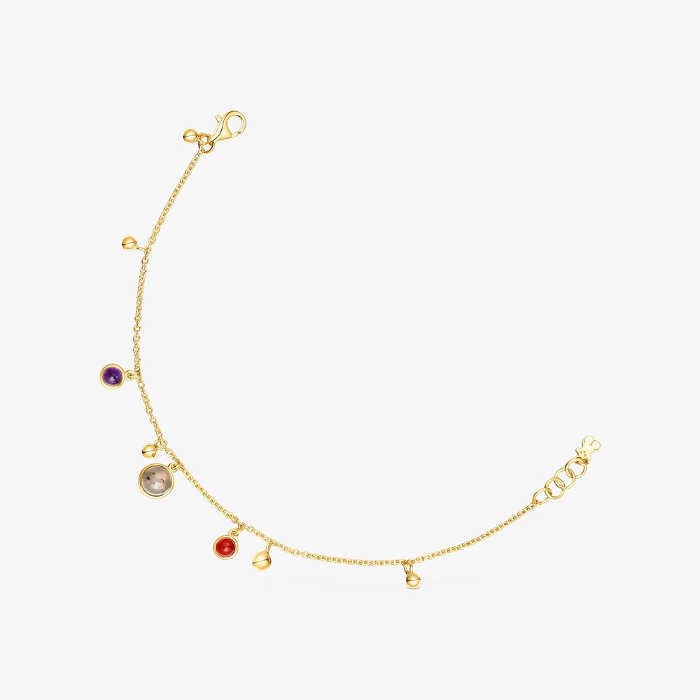 Pulsera con ba&ntilde;o de oro 18 kt sobre plata, motivos y gemas Plump
