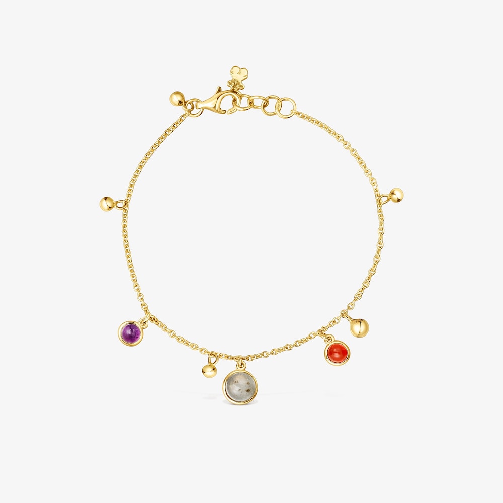 Pulsera con ba&ntilde;o de oro 18 kt sobre plata, motivos y gemas Plump