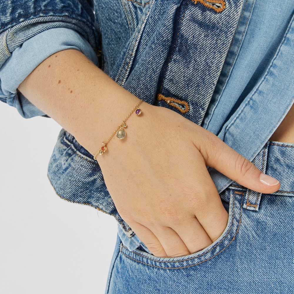 Pulsera con ba&ntilde;o de oro 18 kt sobre plata, motivos y gemas Plump