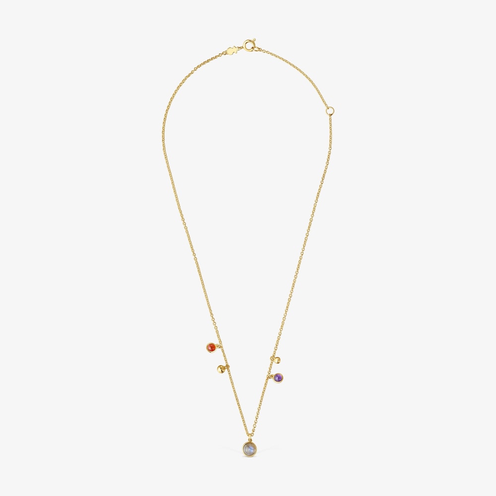 Collar con ba&ntilde;o de oro 18 kt sobre plata, motivos y gemas Plump