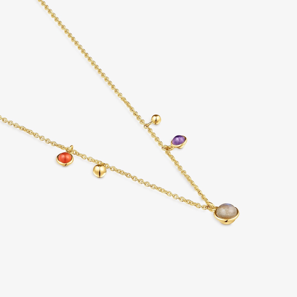 Collar con ba&ntilde;o de oro 18 kt sobre plata, motivos y gemas Plump