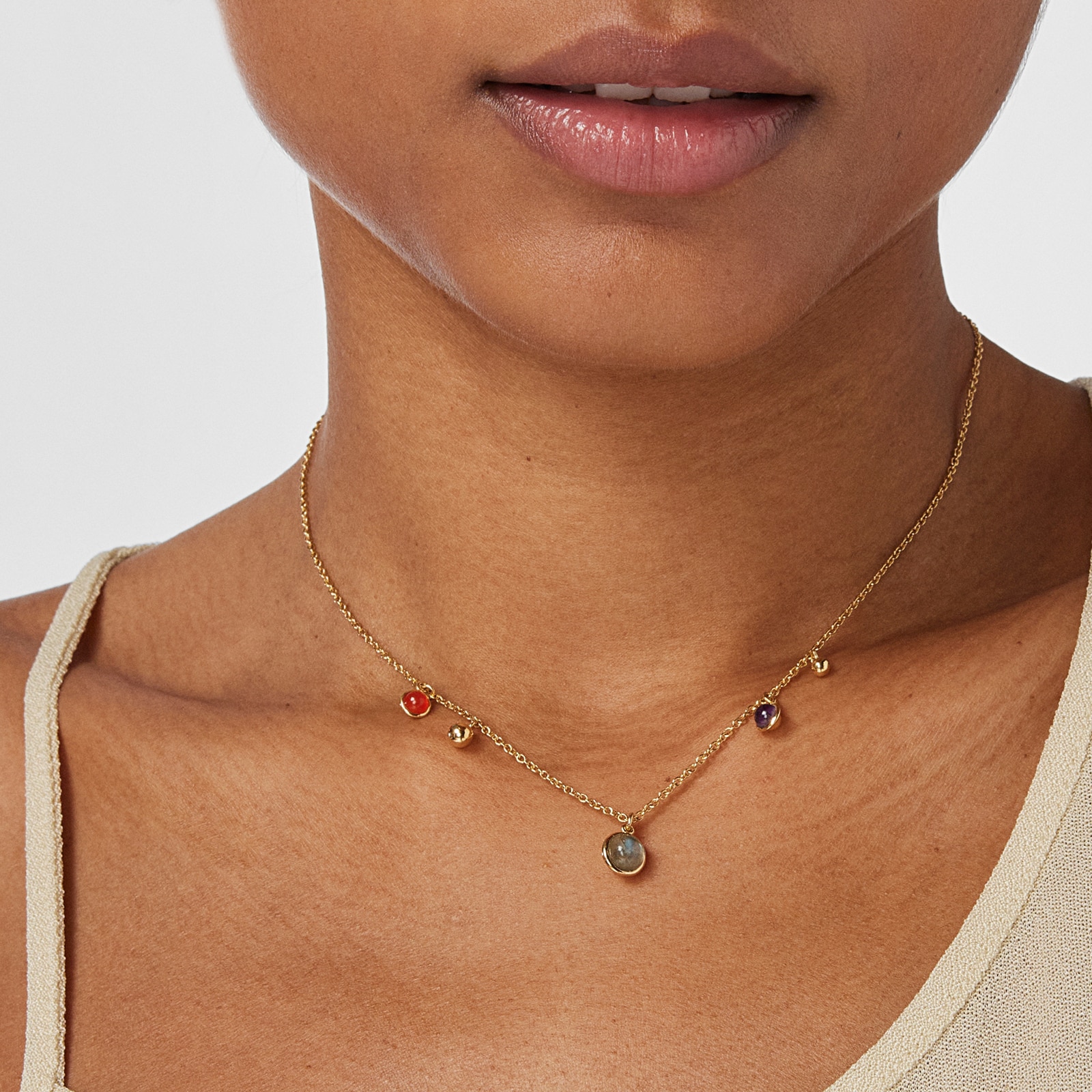 Silver vermeil Plump Charm necklace with gemstones