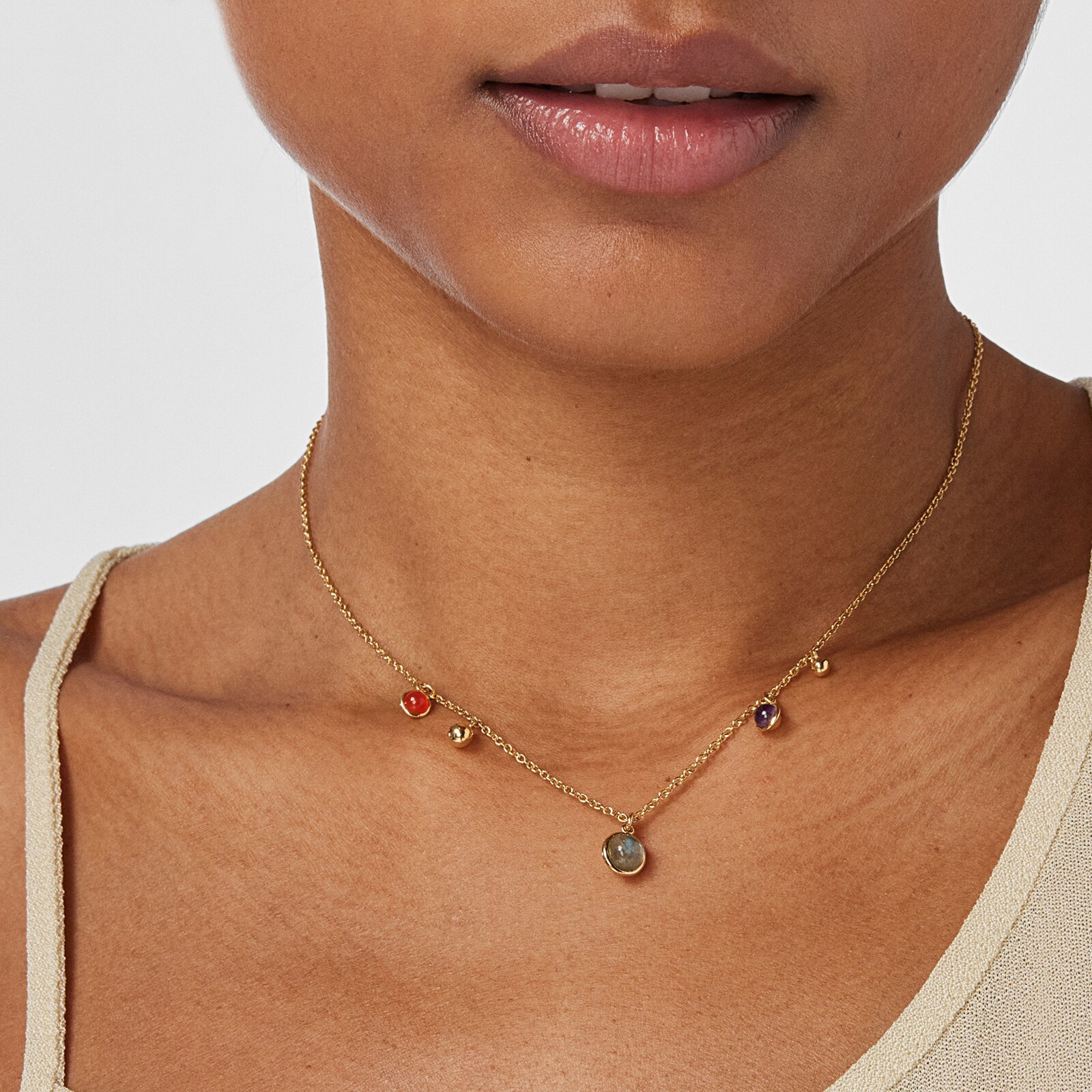 Silver vermeil Plump Charm necklace with gemstones