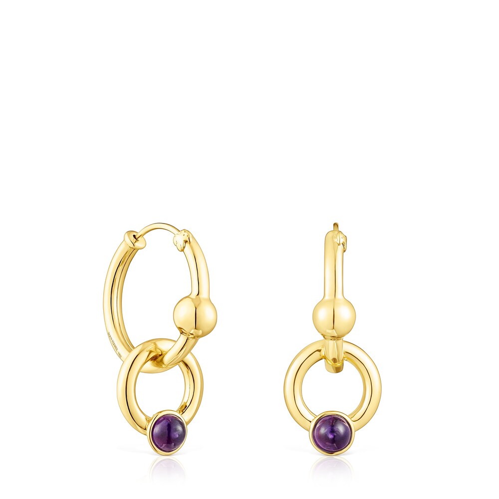Silver vermeil Plump Hoop earrings with amethysts image number 0