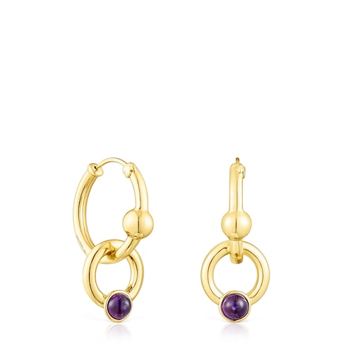 Silver vermeil Plump Hoop earrings with amethysts image number 0