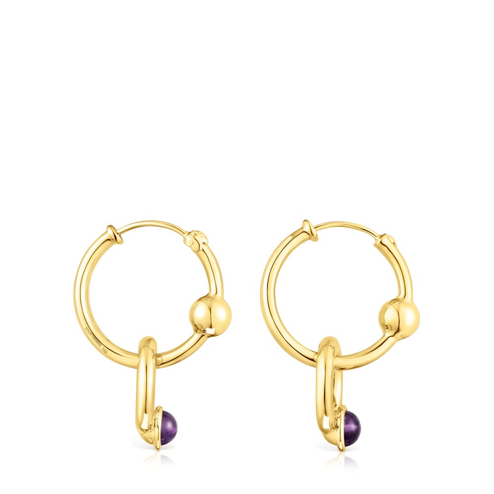 Silver vermeil Plump Hoop earrings with amethysts image number 1