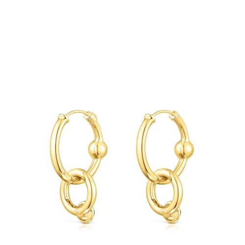 Aretes aro con ba&ntilde;o de oro 18 kt sobre plata y amatistas Plump