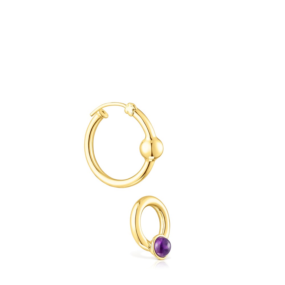 Silver vermeil Plump Hoop earrings with amethysts image number 3