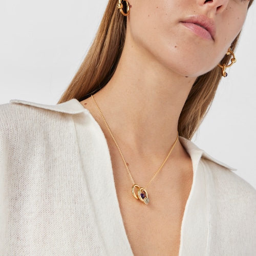 Aretes aro con ba&ntilde;o de oro 18 kt sobre plata y amatistas Plump