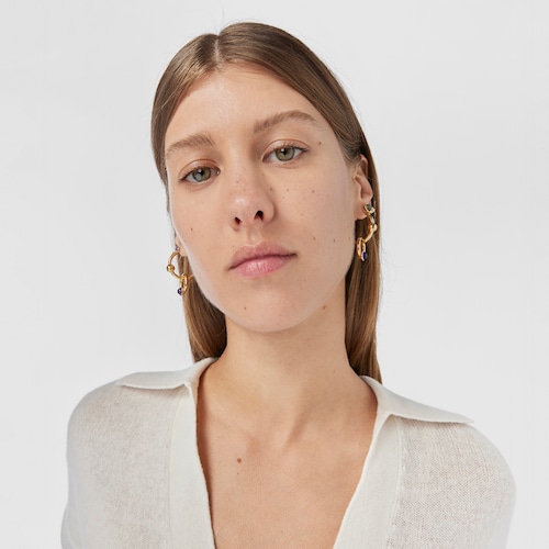 Aretes aro con ba&ntilde;o de oro 18 kt sobre plata y amatistas Plump