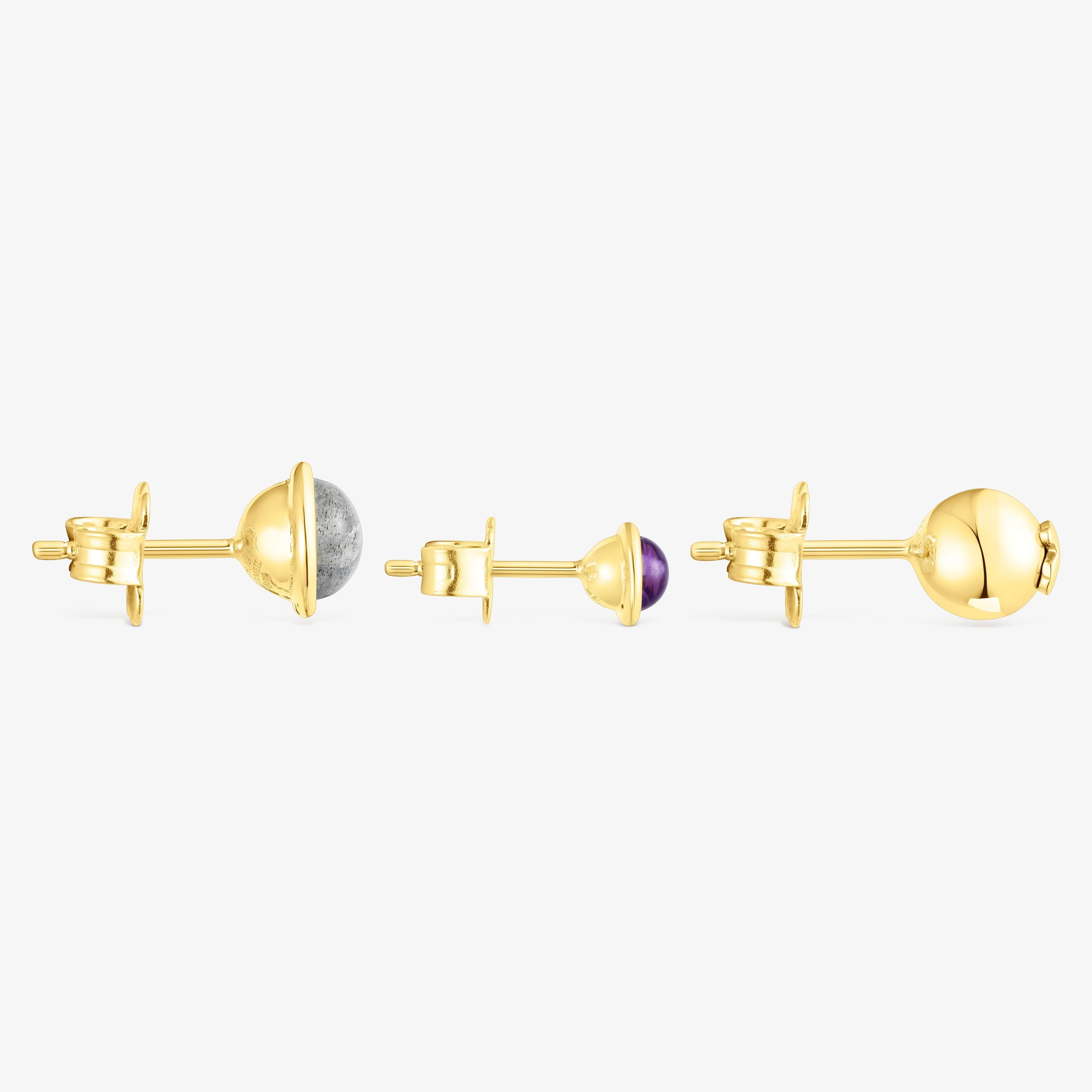 Set of three silver vermeil Plump Earrings with gemstones