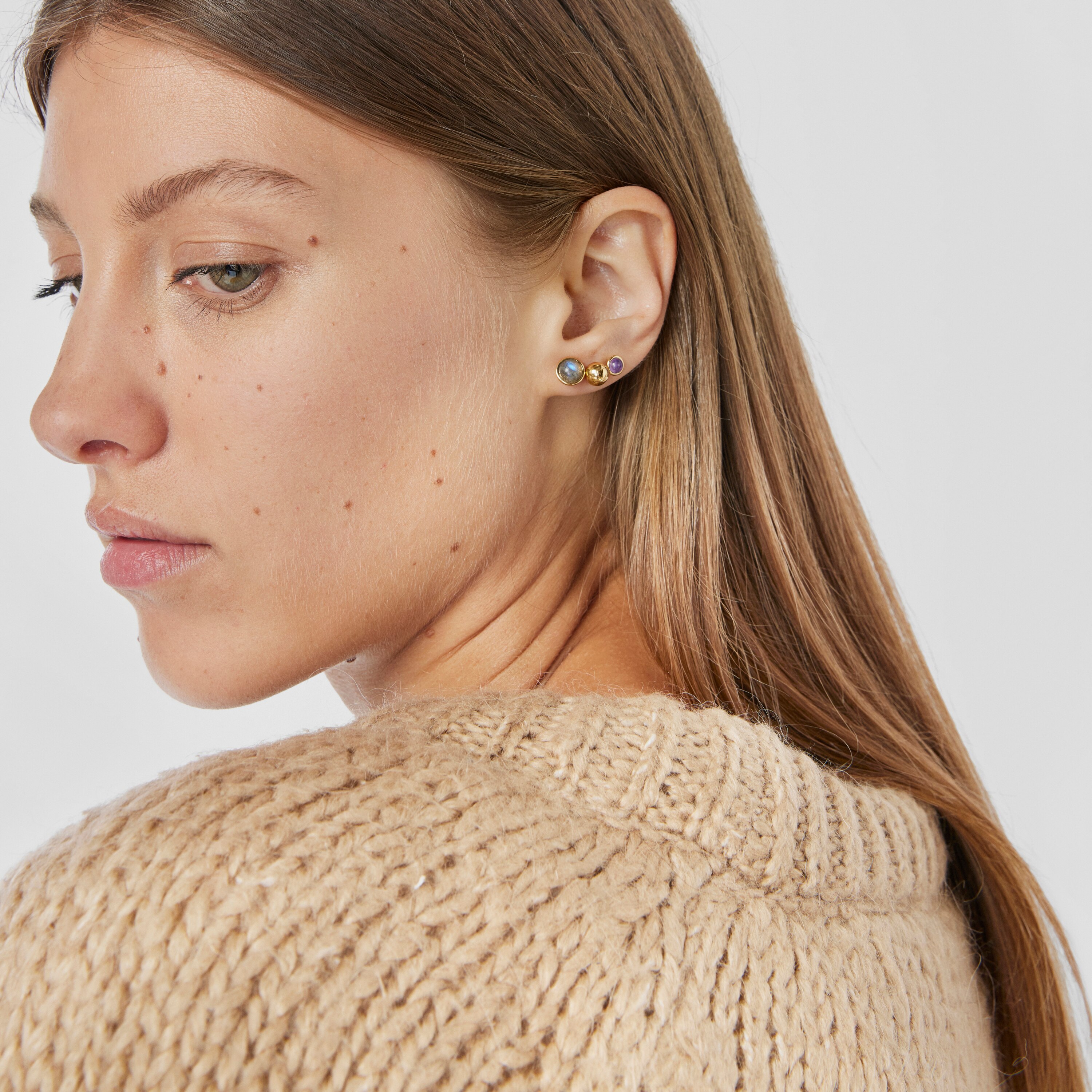 Set of three silver vermeil Plump Earrings with gemstones