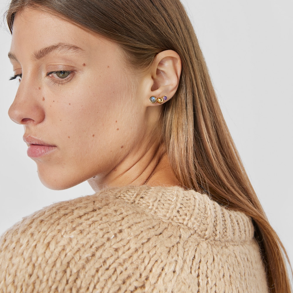 Set of three silver vermeil Plump Earrings with gemstones