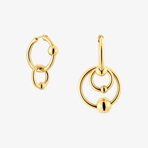 Pendientes con ba&ntilde;o de oro 18 kt sobre plata doble c&iacute;rculo Plump