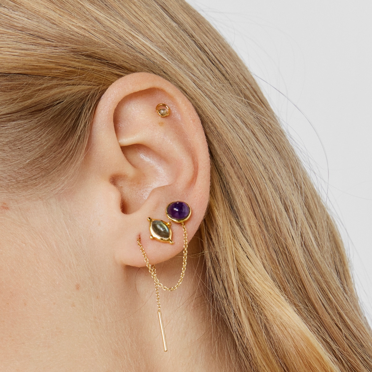 Gold-colored IP steel and labradorite Plump Piercing
